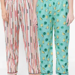 FashionRack Women Green & Multicolored Pack of 2 Cotton Printed Lounge Pants-picture-6