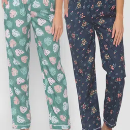 FashionRack Women Pack Of 2 Navy Blue & Green Printed Lounge Pants-picture-38