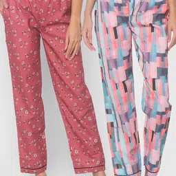 FashionRack Women Multicoloured Pack of 2 Printed Cotton Lounge Pants-picture-49