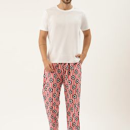 Rapra The Label Men White & Red Printed Cotton Lounge Pants-1