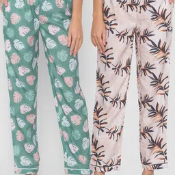 FashionRack Women Pack of 2 Beige & Green Printed Lounge Pants-image-78