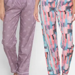 FashionRack Women Pack Of 2 Multicoloured & Purple Lounge Pants-picture-0