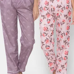 FashionRack Women Purple & Pink Pack of 2 Cotton Printed Lounge Pants-image-46
