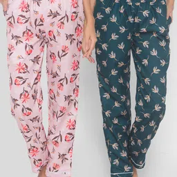 FashionRack Women Pack of 2 Pink & Green Cotton Printed Lounge Pants-image-50