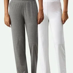 NOT YET by us Women Pack Of 2 Grey & White Cotton Lounge Pants-15