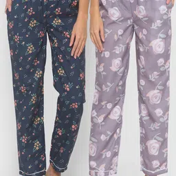 FashionRack Women Pack of 2 Brown & Navy Blue Printed Lounge Pants-image-30