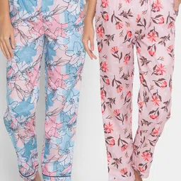 FashionRack Women Pack of 2 Pink & Blue Printed Lounge Pants-image-49