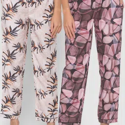 FashionRack Women Pack of 2 Black & Beige Printed Lounge Pants-image-87