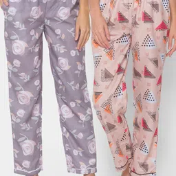 FashionRack Women Set of 2 Printed Cotton Lounge Pants-image-37