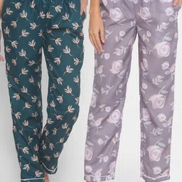 FashionRack Women Brown & Green Pack of 2 Cotton Printed Lounge Pants-picture-28