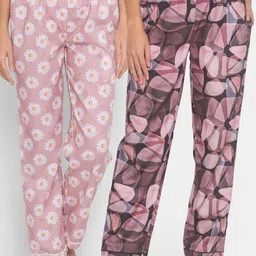 FashionRack Women Black & Pink Pack of 2 Cotton Printed Lounge Pants-image-35