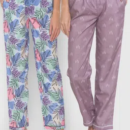 FashionRack Women Purple & Blue Pack of 2 Cotton Printed Lounge Pants-picture-14