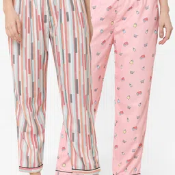 FashionRack Women Pack Of 2 Printed Cotton Lounge Pants-picture-1
