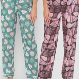 FashionRack Women Black & Green Pack of 2 Printed Cotton Lounge Pants-picture-12