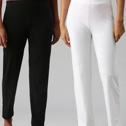 NOT YET by us Women Pack of 2 White & Black Solid Cotton Lounge Pants-picture-27