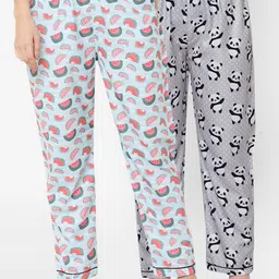 FashionRack Women Pack of 2 Grey & Blue Printed Lounge Pants-picture-7