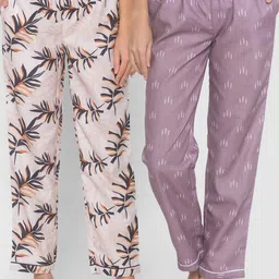 FashionRack Women Purple & Beige Pack of 2 Cotton Printed Lounge Pants-picture-42