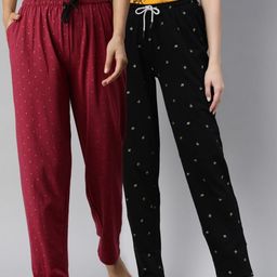 Kryptic Woman Pack of 2 Black & Maroon Lounge Pants-image-80