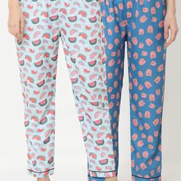 FashionRack Women Pack of 2 Blue Printed Lounge Pants-picture-4