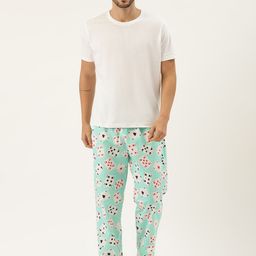 Rapra The Label Men Turquoise Blue Printed Lounge Pants-image-83