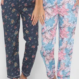 FashionRack Women Pack of 2 Blue & Navy Blue Printed Lounge Pants-picture-33