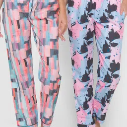 FashionRack Pack of 2 Blue & Pink Printed Lounge Pants-picture-1