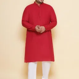 John Pride Plus Size Band Collar Straight Kurta With Pyjamas-picture-1