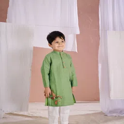 Vivedkids Boys Thread Work Pure Cotton Straight Kurta With Pyjamas-22