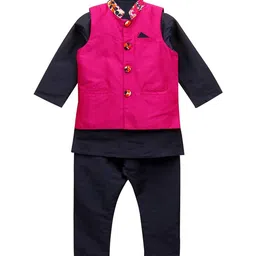 A.T.U.N. Boys Navy Blue & Fuchsia Kurta with Pyjamas & Nehru Jacket-10