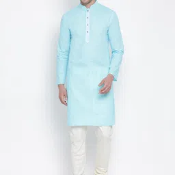 VASTRAMAY Men Blue Kurta with Pyjamas-picture-46