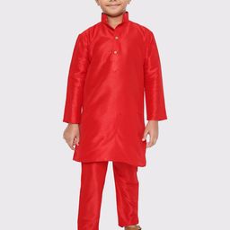 Maharaja Boys Mandarin Collar Regular Dupion Silk Kurta With Pyjama-picture-1