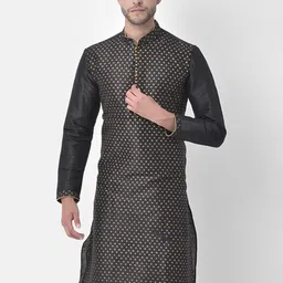 DEYANN Men Black Regular Dupion Silk Kurta with Churidar-picture-10