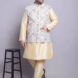 SOJANYA PLUS Regular Silk Cotton Kurta With Pyjamas & Nehru Jacket-picture-37