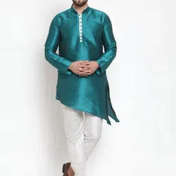 Kaifoo Men Green Dupion Silk Kurta with Pyjamas-picture-12
