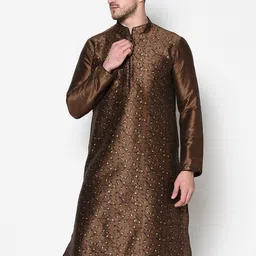DEYANN Men Brown Angrakha Dupion Silk Kurta with Pyjamas-54