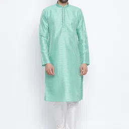 NAMASKAR Men Green Solid Silk Kurta with Churidar-picture-48