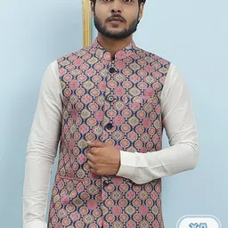 See Designs Men Mandarin Collar Regular Pure Silk Kurta With Pyjamas & Nehru Jacket-picture-17