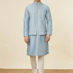 Manyavar Mandarin Collar Kurta & Pyjamas With Nehru jacket-image-0