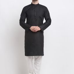 Benstoke Men Black Solid Kurta with Pyjamas-picture-49