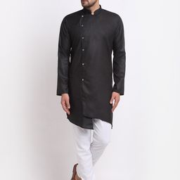 Benstoke Men Black Angrakha Kurta with Pyjamas-picture-14