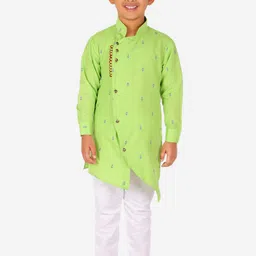 Pro-Ethic STYLE DEVELOPER Boys Green & White Angrakha Kurta with Pyjamas-8