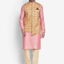 KISAH Men Cream-Coloured Kurta Pyjamas with Jacket-picture-13
