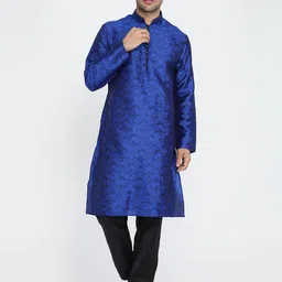 ROYAL KURTA Men Blue Floral Kurta with Pyjamas-image-67