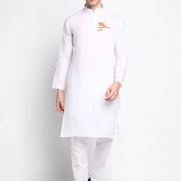 DEVOILER Men White Solid Cotton Blend Kurta with Pyjamas-1