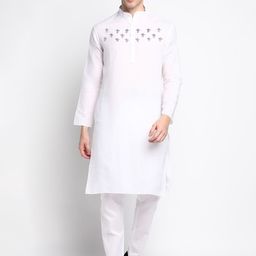 DEVOILER Men White Printed Kurta with Pyjama Set-picture-17