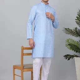 KRAFT INDIA Mandarin Collar Regular Linen Kurta with Pyjamas-10