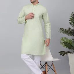 KRAFT INDIA Mandarin Collar Regular Linen Kurta with Pyjamas-36