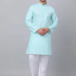 KRAFT INDIA Mandarin Collar Regular Linen Kurta with Pyjamas-picture-6