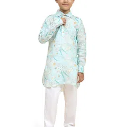 BAESD Boys Printed Shirt Collar Straight Linen Kurta With Pyjamas-picture-10
