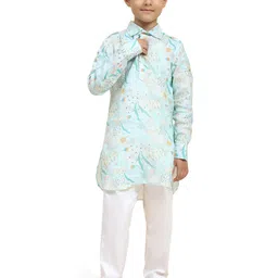 BAESD Boys Quirky Printed Shirt Collar Straight Linen Kurta with Pyjamas-17